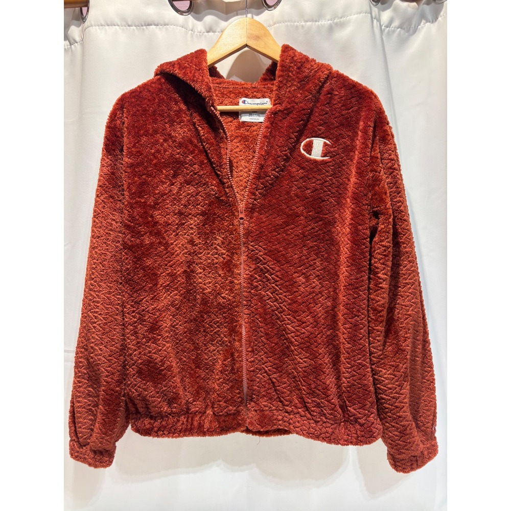 Champion Sherpa Hoodie Women S Orange Textured Full Zip Fleece Jacket Autumn